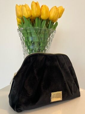 Authentic Dolce & Gabbana Black Velvet makeup cosmetic bag with gold logo